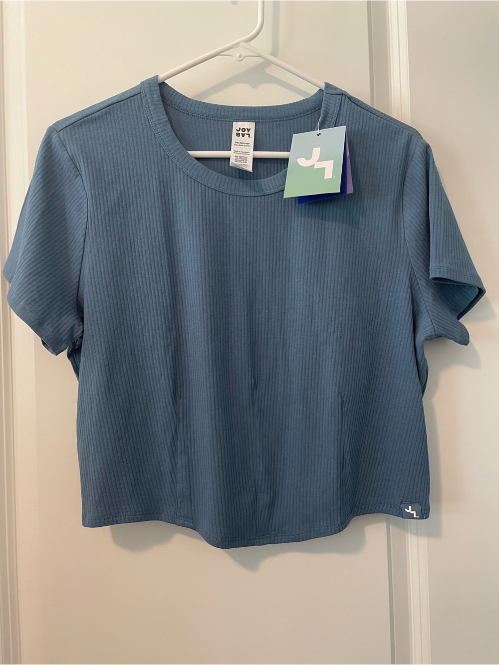 JoyLab Dusty Blue Ribbed Crop Tee